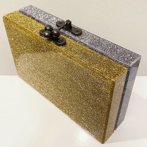 Ashlyn’d Lucite Acrylic Silver Gold Glitter Handmade Clutch Bag